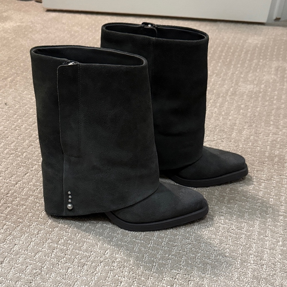 Ash Jeff Gray Suede Fold-Over Heeled Boots